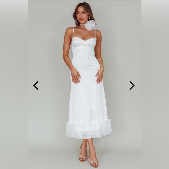 Angel Biba Dresses & Skirts - White satin midi dress with hem decoration